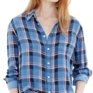 Madewell Navy and Red Plaid Shirt